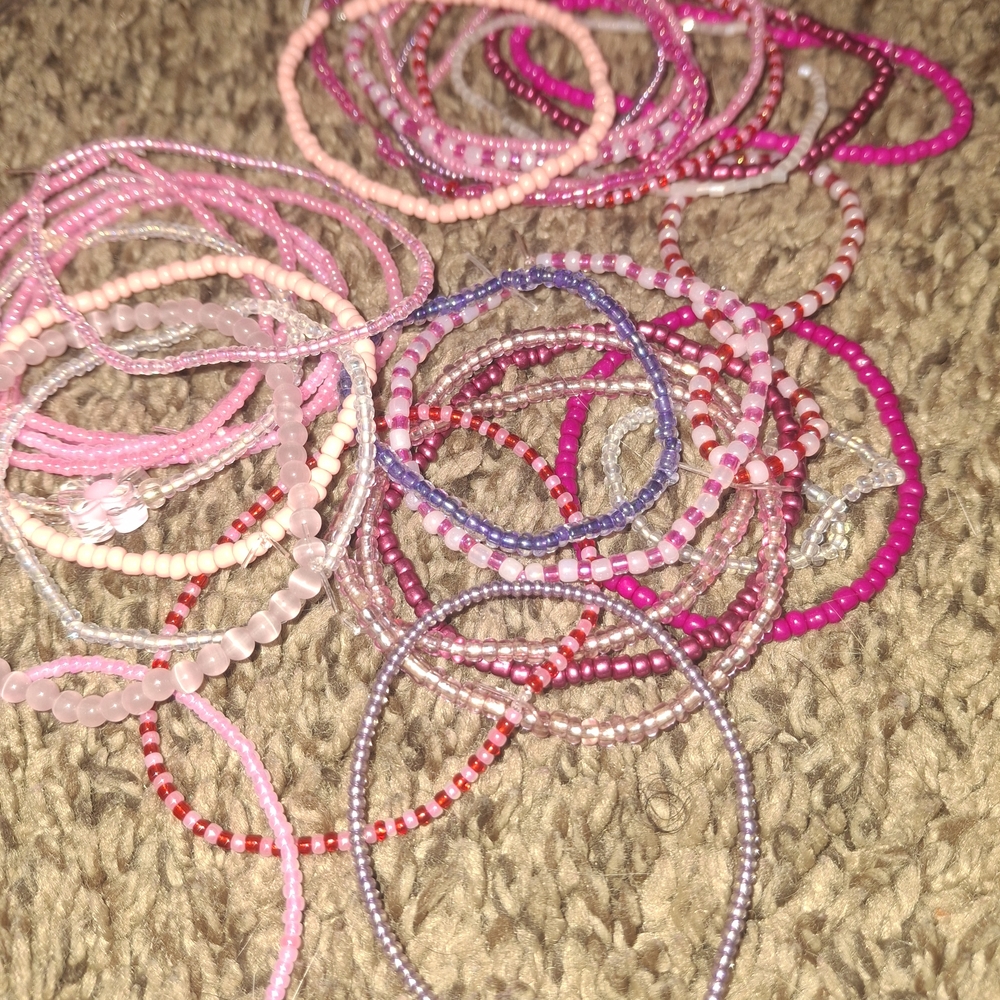 Elegant Pink and Purple Beaded Bracelet Set